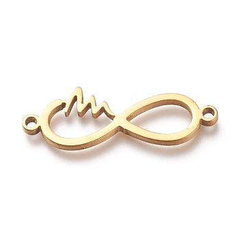 304 Stainless Steel Links, Infinity with Heartbeat, Golden, 9x26.5x1.5mm, Hole: 1.2mm