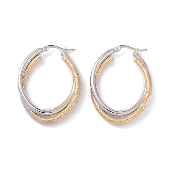 304 Stainless Steel Hoop Earrings, Double Oval, Golden & Stainless Steel Color, 41x30.5x3.5mm, Pin: 0.7mm