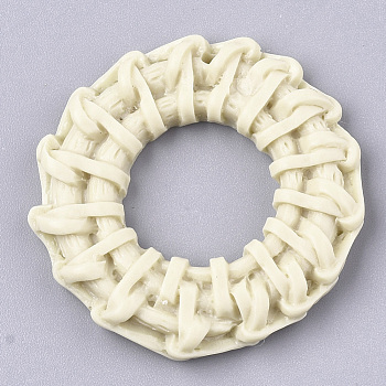 Resin Pendants, Imitation Woven Rattan Pattern, Ring, Cornsilk, 35x4.5mm, Hole: 1.8mm