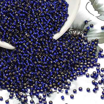 TOHO 11/0 Round Beads, Japanese Seed Beads, (28DF) Silver Lined Frost Cobalt, 2.2mm, Hole: 0.8mm, about 5555pcs/50g