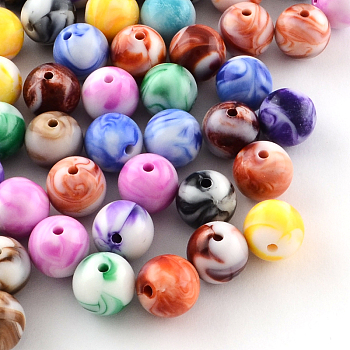 Opaque Acrylic Beads, Round, Mixed Color, 8mm, Hole: 1.5mm