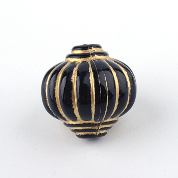 Lantern Plating Acrylic Beads, Golden Metal Enlaced, Black, 14x14mm, Hole: 2mm, about 368pcs/500g