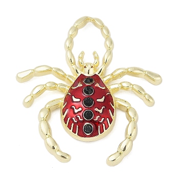 Alloy Rhinestone Pendants, Enamel Style, Rack Plating, Cadmium Free & Nickel Free & Lead Free, Spider, Golden, FireBrick, 40.5x38.5x7.5mm, Hole: 12x8.5mm