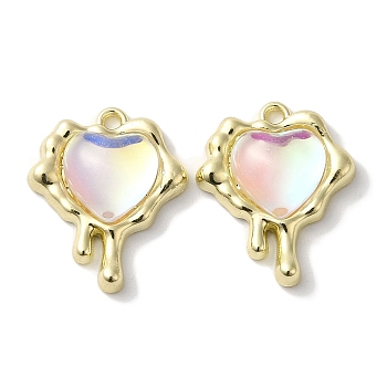 Rack Plating Alloy Pendants, with Glass, Cadmium Free & Nickel Free & Lead Free, Heart Charm, Golden, 16.5x13.5x5mm, Hole: 1.2mm