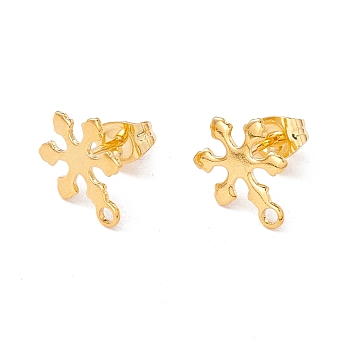 201 Stainless Steel Stud Earring Findings, with Ear Nuts and 304 Stainless Steel Pins, with Horizontal Loops, Snowflake, Real 24K Gold Plated, 12x9mm, Hole: 1.4mm, Pin: 0.7mm