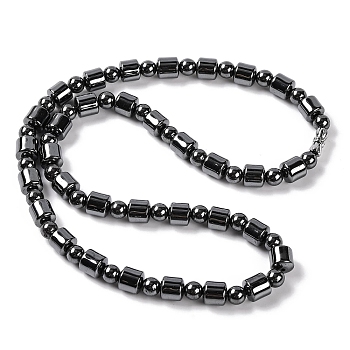 Column & Round Synthetic Non-magnetic Hematite Beaded Necklaces, with Alloy Screw Clasps, 19.80 inch(50.3cm)