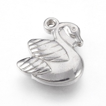 201 Stainless Steel Pendants, Swan, Stainless Steel Color, 14.5x13x3.5mm, Hole: 1.2mm