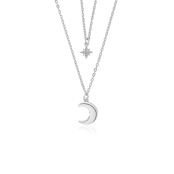 925 Silver Double Layer Star Moon Pendant Necklaces