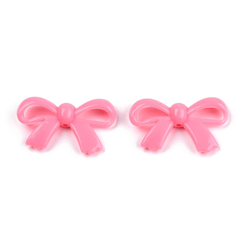 Opaque Acrylic Beads, Bowknot, Hot Pink, 18x30x5.5mm, Hole: 1.6mm, about 600pcs/500g
