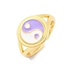 Round with Yin-yang Brass Enamel Open Cuff Rings for Women(RJEW-U009-11B-G)-1