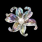 Transparent Resin Cabochons, Lily Flower, with Plastic Imitation Pearl Bead, Clear AB, 43x41x9.5mm(RE-CBADCDD-04)
