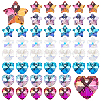 80Pcs 8 Style Electroplate Glass Charms, Faceted, Star & Heart, Mixed Color, 13~14x13.5~14x7~7.5mm, Hole: 1.2mm, 10pcs/style(GLAA-PH0001-81)
