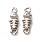 304 Stainless Steel Connector Charms, Fishbone Links, Stainless Steel Color, 11x4x2.5mm, Hole: 1mm(STAS-N124-42P)