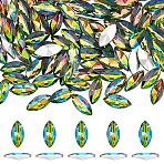 100Pcs Glass Rhinestone Cabochons, Pointed Back & Back Plated, Horse Eye, Colorful, 15x7x4mm(RGLA-FG0001-25A)