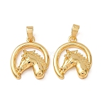 Brass Pendants, Horse Head Charms, Real 18K Gold Plated, 18x15.5x4.5mm, Hole: 2x4.5mm(KK-CBADD64-10G)