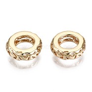Brass Beads, Nickel Free, Hollow, Ring, Real 18K Gold Plated, 9x3mm, Hole: 5mm(KK-T056-36G-NF)