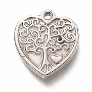 304 Stainless Steel Pendants, Heart with Tree, Stainless Steel Color, 18.5x17x3mm, Hole: 1.6mm(X-STAS-H126-21AS)