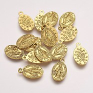 Tibetan Style Alloy Pendants, Cadmium Free & Nickel Free & Lead Free, Oval with God Father Religious Christianity, Antique Golden, 17x10x2mm, Hole: 2mm(X-TIBEP-3147-AG-FF)