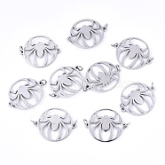 304 Stainless Steel Links Connectors, Laser Cut, Flat Round with Spider, Stainless Steel Color, 14x17x1mm, Jump Ring: 3x0.4mm, 2.2mm inner diameter(STAS-S116-111P)
