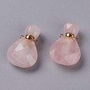 Teardrop Natural Rose Quartz Perfume Bottle Pendants, with 304 Stainless Steel Findings, Faceted, Golden, 26~26.5x17x8~8.5mm, Hole: 1.4mm, Capacity: about 2ml(0.06 fl. oz)(G-H241-02B-G)
