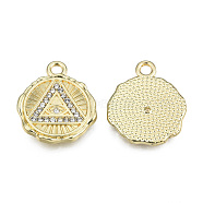 Rack Plating Alloy Pendants, with Crystal Rhinestone, Eye of Providence/All-seeing Eye, Cadmium Free & Nickel Free & Lead Free, Light Gold, 21.5x18x2.5mm, Hole: 2mm(PALLOY-T077-189)