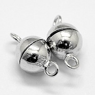 Rhodium Plated 925 Sterling Silver Magnetic Clasps, Round, Platinum, 17x10mm, Hole: 1.8mm(STER-A102-011P-10mm)