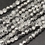 Faceted(32 Facets) Round Half Plated Electroplate Glass Beads Strands, Silver Plated, 4mm, Hole: 1mm, about 100pcs/strand, 14.9 inch(EGLA-J130-HP03)