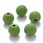 Painted Natural Wood Beehive European Beads, Large Hole Beads, Round, Lime Green, 18x17mm, Hole: 4.5mm(WOOD-Q040-019A-A05)