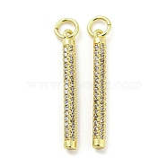 Rack Plating Brass Micro Pave Clear Cubic Zirconia Pendants, Long-Lasting Plated, Cadmium Free & Lead Free, Stick, Real 18K Gold Plated, 25x2.8mm, Hole: 3.8mm(KK-Q804-23G)