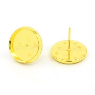 Golden Metal Color Brass Ear Studs Settings, Tray: 12mm, 12mm, Pin: 1mm(X-IFIN-Q005-G)