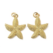 Rack Plating Brass Pendants, with Jump Ring, Lead Free & Cadmium Free, Long-Lasting Plated, Starfish Charm, Real 18K Gold Plated, 24.5x19.5x3mm, Hole: 3.5mm(KK-D047-01G)