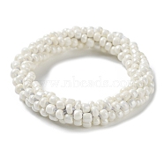 Crochet Glass Beads Braided Stretch Bracelet, Nepel Boho Style Bracelet, White, Inner Diameter: 1-3/4 inch(4.5cm)(BJEW-K232-01S)
