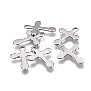 304 Stainless Steel Pendants, Cross, Stainless Steel Color, 16x12x0.8mm, Hole: 1.5mm(STAS-F207-30P)