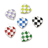 Alloy Enamel Pendants, Platinum, Heart with Tartan Pattern, Mixed Color, 17.5x16x2mm, Hole: 1.6mm(ENAM-B050-12P)