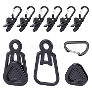 SUPERFINDINGS Plastic & Aluminium Alloy Tarp Clips, with Carabiner Clips, for Outdoors Camping Awning Tent, Black, 3 sets/bag(TOOL-FH0001-19)