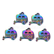 Rainbow Color Alloy Pendants, Cadmium Free & Nickel Free & Lead Free, Camping Van/Caravan, 18x19x2.5mm, Hole: 2mm(PALLOY-S180-114-NR)