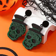 Halloween Skull Stud Earrings, Acrylic Dangle Fashion Statement Jewelry Accessories, Green(CG8997-3)