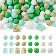88Pcs 12 Style Silicone Beads, DIY Nursing Necklaces and Bracelets Making, Chewing Pendants For Teethers, Spiral Round & Round & Hexagon & Rainbow, Mixed Color, 14.5~19.5x14.5~17x6~17mm, Hole: 2~2.5mm(SIL-TA0001-21)