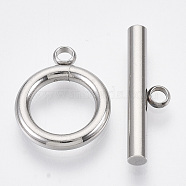 304 Stainless Steel Toggle Clasps, Ring, Stainless Steel Color, Ring: 15x12x2mm, Hole: 1.8mm, Bar: 19x5.5x2.5mm, Hole: 1.8mm(STAS-N087-08)