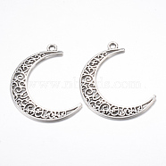 Tibetan Style Alloy Pendants, Crescent Moon, Cadmium Free & Nickel Free & Lead Free, Antique Silver, 40x29x1mm, Hole: 2.5mm, about 420pcs/1000g(TIBE-S299-029AS-NR)