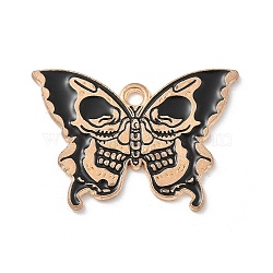 Alloy Enamel Pendants, Butterfly with Skull Charm, Cadmium Free & Lead Free, Black, Light Gold, 20x28x1mm, Hole: 1.8mm(ENAM-A008-46A-KCG)