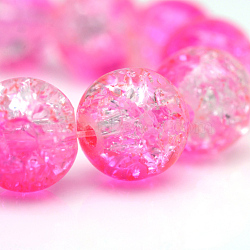 Baking Painted Crackle Glass Beads Strands, Round, Hot Pink, 4mm, Hole: 1.1~1.3mm, about 200pcs/strand, 31.4 inch(X-CCG-S001-4mm-09)