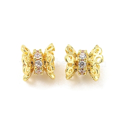 Brass Micro Pave Cubic Zirconia Spacer Beads, Long-Lasting Plated, Lead Free & Cadmium Free, Flower, Golden, 8x8mm, Hole: 1.2mm(KK-H452-15G)