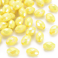 Opaque Acrylic Beads, Dyed, AB Color, Faceted, Oval, Yellow, 12x8mm, Hole: 2.5mm, about 1120pcs/500g(TACR-S153-32I-07)