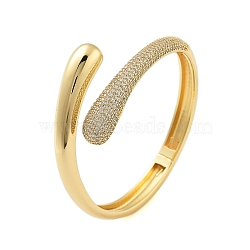 Rack Plating Brass Micro Pave Clear Cubic Zirconia Open Cuff Bangles for Women, Cadmium Free & Lead Free, Long-Lasting Plated, Real 18K Gold Plated, Inner Diameter: 2-1/4 inch(5.7cm)(BJEW-B109-03G)