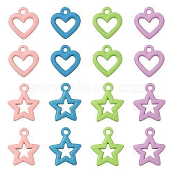 32Pcs 8 Style Spray Painted Alloy Pendants, Heart & Star, Mixed Color, 13~16x12~13.5x2mm, Hole: 1.5~1.6mm, 4pcs/style(X1-FIND-LS0001-59)