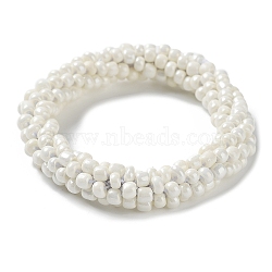 Crochet Glass Beads Braided Stretch Bracelet, Nepel Boho Style Bracelet, White, Inner Diameter: 1-3/4 inch(4.5cm)(BJEW-K232-01S)