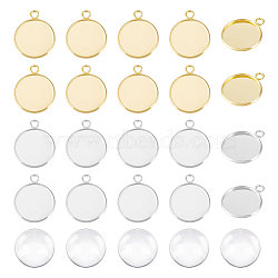 DIY Flat Round Blank Pendant Making Kit, Including 304 Stainless Steel Pendant Cabochon Settings, Glass Cabochons, Mixed Color, 56Pcs/box(DIY-UN0004-82)
