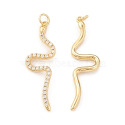 Eco-Friendly Brass Micro Pave Cubic Zirconia Pendants, with Jump Ring, Lead Free & Cadmium Free, Long-Lasting Plated, Snake Charm, Real 18K Gold Plated, 40.5x12x2mm, Hole: 3.5mm(KK-I698-05G)