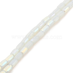 Frosted Imitation Jade Glass Beads Strands, AB Color Plated, Faceted, Column, White, 6.5x4mm, Hole: 1mm, about 80pcs/strand, 20.39''(51.8cm)(GLAA-P058-07A-09)